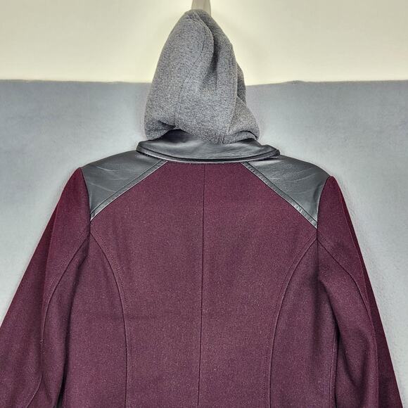 Marc New York Andrew Marc Coat Womens 2 Burgundy Wool Blend Hooded Asym Zip - Picture 7 of 16